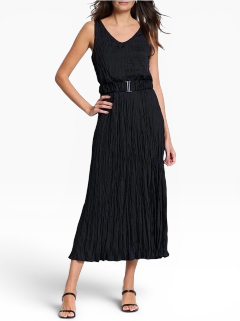 NIC+ZOE Cailin Sleeveless Crinkle Midi Dress in Black Size XS